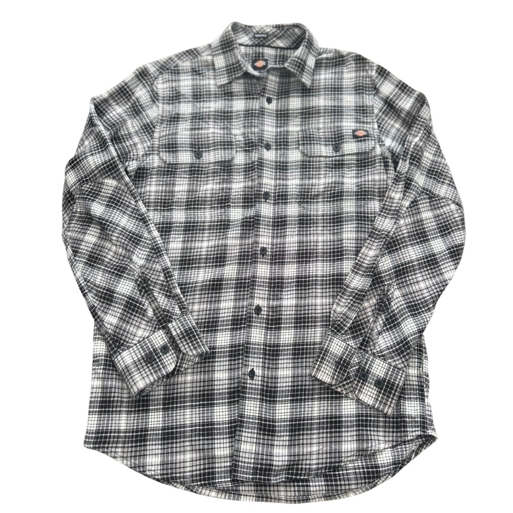 Dickies Mens Small Regular Fit Plaid Button Down Shirt Black White WL657RPE